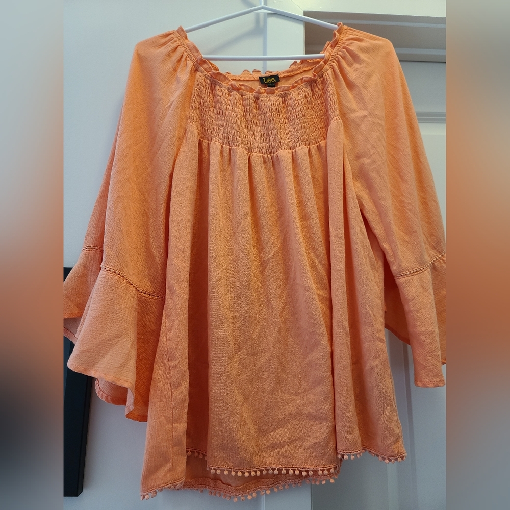 Lee Orange Ruffled Bell Sleeve Blouse
